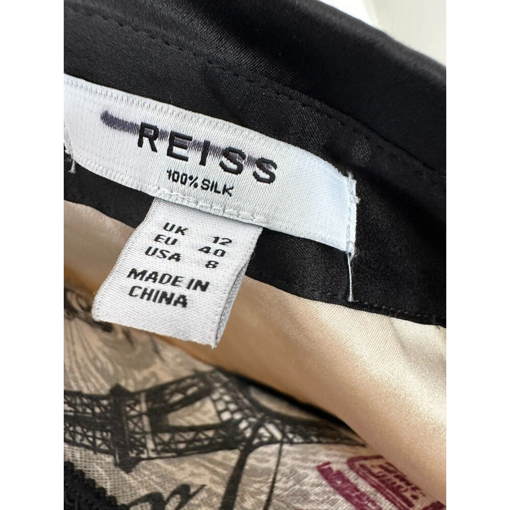 REISS Lorey 100% Silk Colorblock Blouse Black Champagne US 8 UK 12 - Picture 5 of 9